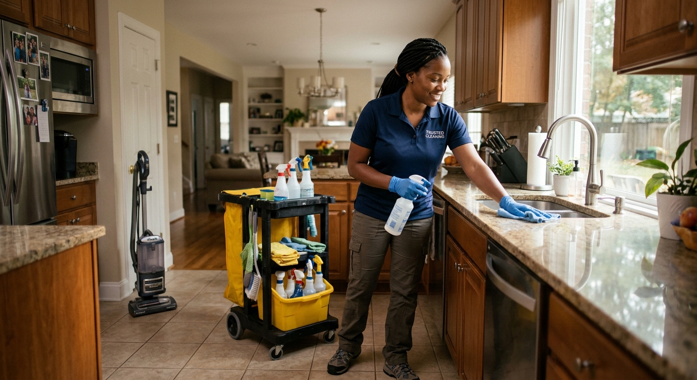 Detailed kitchen cleaning in progress