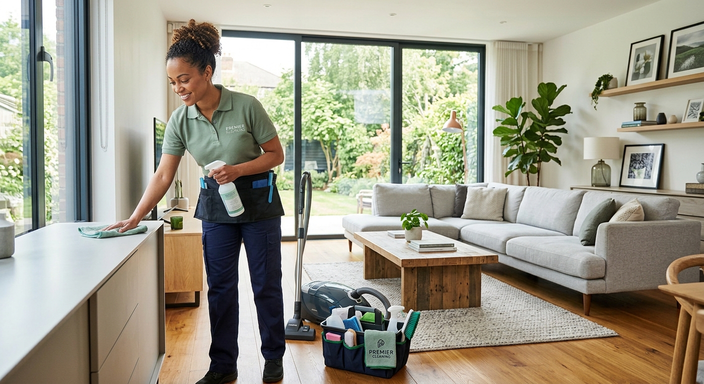 Bright, freshly cleaned open living space with large windows